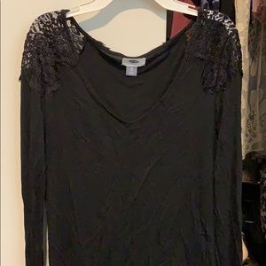 Long sleeve black shirt with lace shoulders